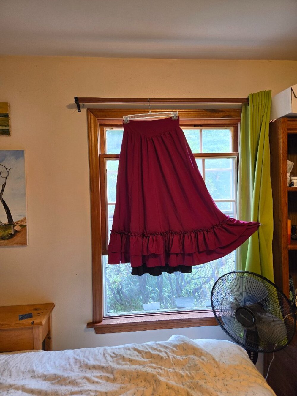 Women's Ruffled Hem Maxi Skirt - DEEP BURGUNDY W RUFFLED VICTORIAN STYLE M-L - Picture 9 of 10